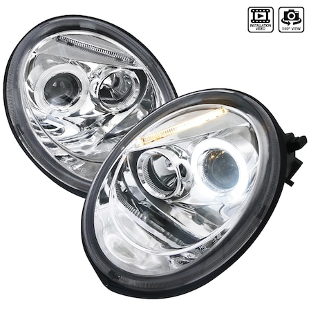 Spec-D Tuning 98-05 Volkswagen Beetle Halo LED Projector Chrome LHP-BEE98-TM